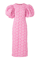 Jacquard Puff-Sleeve Maxi Dress