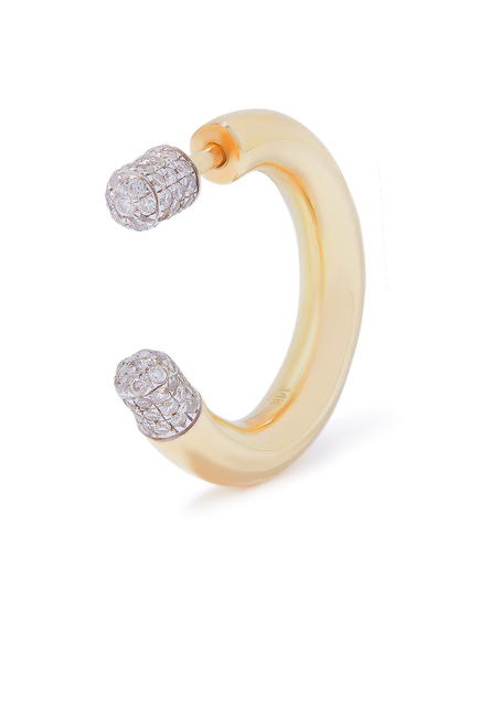 Large Tube Earring, 14K Yellow Gold & Diamond