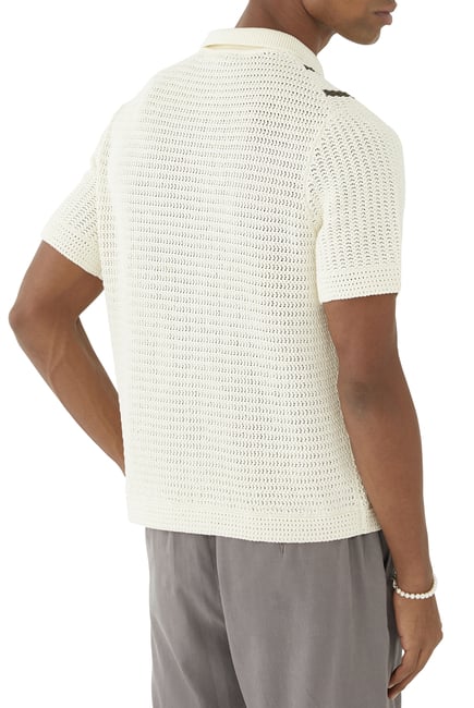 Crochet Stripe Short-Sleeve Button-Front Shirt