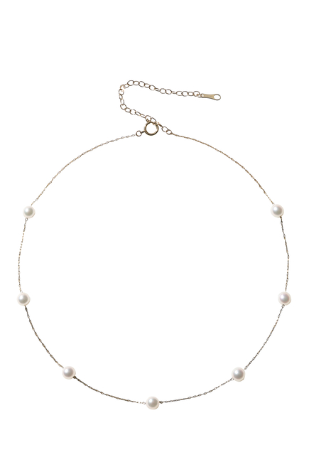 Large Floating Necklace, 14k Yellow Gold &  Akoya Pearls