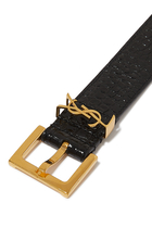 Monogram Belt with Square Buckle In Crocodile Embossed Leather