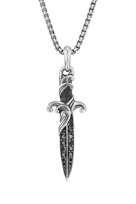 Waves Dagger Amulet, Sterling Silver & Black Diamonds