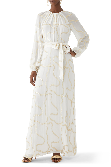 Long Sleeve Belted Gown