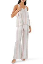 Vertical Stripe Straight Pants with Sequins