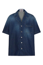 Short-Sleeved Denim Chambray Bowling Shirt