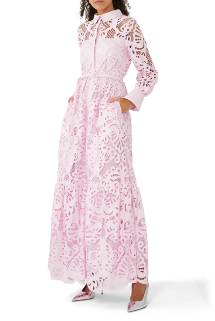 Pink Cotton Lace Maxi Dress