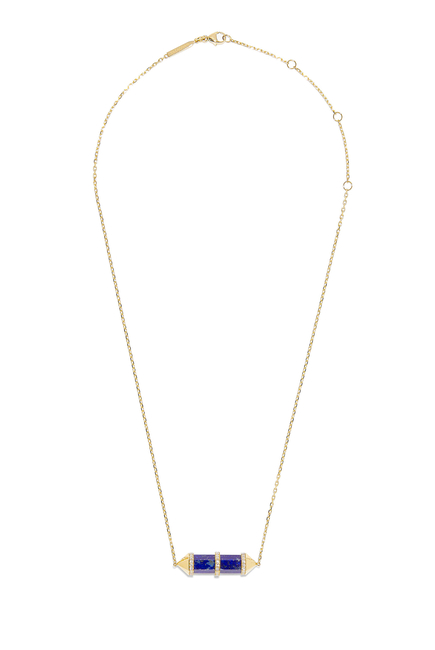 Medium Horizontal Chakra Necklace, 18k Yellow Gold with Diamonds & Lapis Lazuli