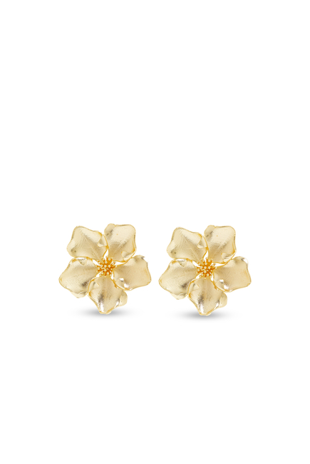 Iys Floral Stud Earrings, 18K Gold-Plated Brass