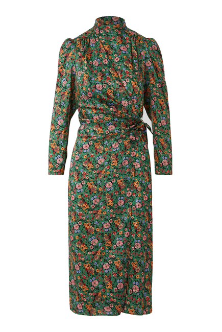 Autumn Flower Print Midi Dress
