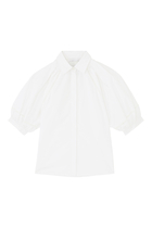 Lantern Sleeve Shirt With Lattice Trim