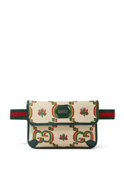 Gucci 100 Belt Bag in Beige and Green Jacquard