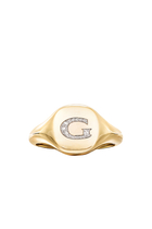 G Mini Pinky Ring, 18K Yellow Gold & Diamonds