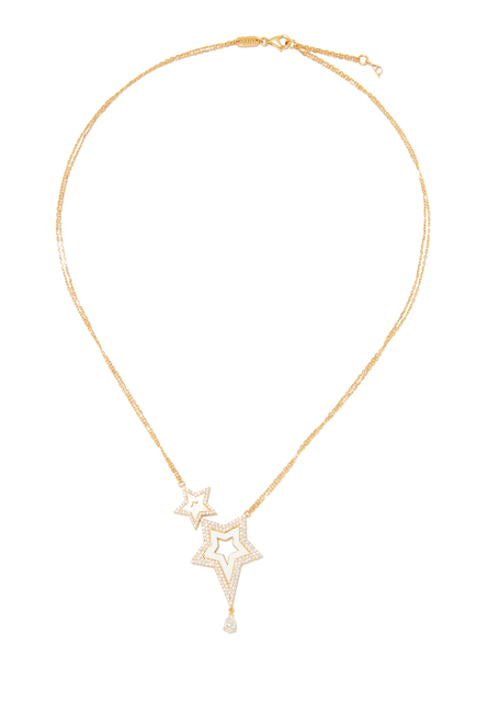 Full Diamond Double Star Necklace, 18k Yellow Gold & Diamonds