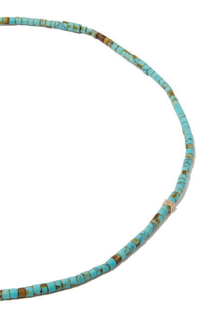 Single Rondelle Beaded Necklace, 14k Yellow Gold with Turquoise & Diamond