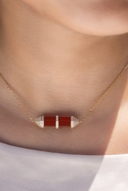 Chakra Necklace, 18k Yellow Gold, Red Carnelian & Diamonds