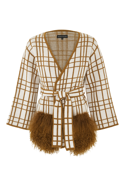 Shearling Trim Belted Cardigan