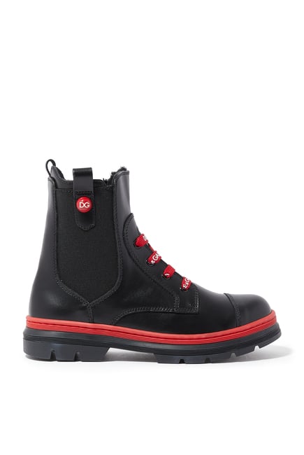 Kids Leather Combat Boots with Branded Laces
