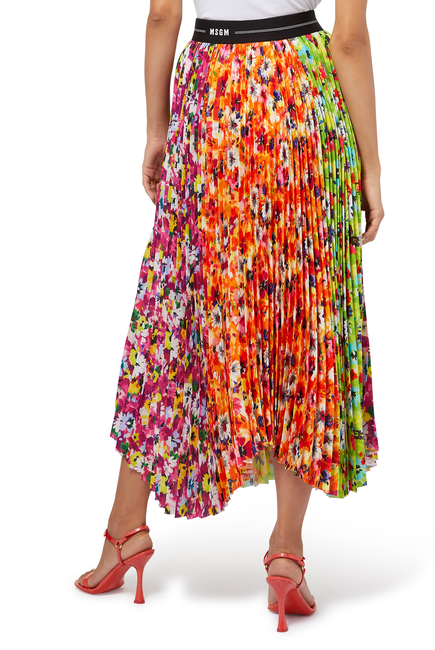 Floral Print Pleated Midi Skirt
