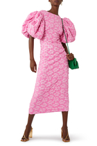 Jacquard Puff-Sleeve Maxi Dress