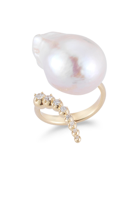 Diamond and Baroque Pearl Ring