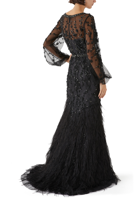 Feather & Crystal-embellished Maxi Dress