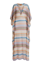 Long V-Neck Cover-Up Kaftan with Lurex