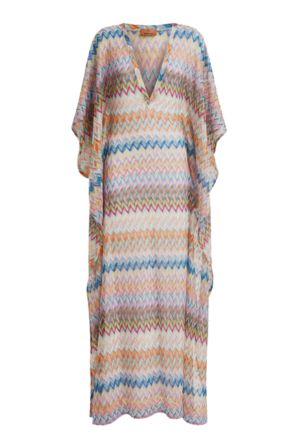 Long V-Neck Cover-Up Kaftan with Lurex