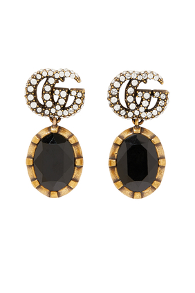 Double G Earrings With Black Crystals