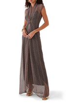 Long Lamé Lace Maxi Dress with Torchon Neckline