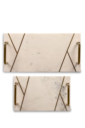 Large Marble Tray with Brass Inlay