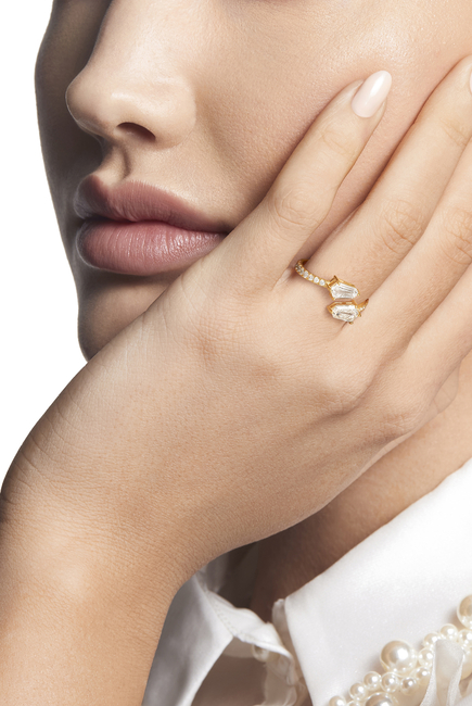 Double Lotus Solitaire Ring, 18k Yellow Gold & Diamonds