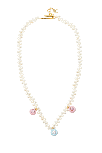 Pearl Necklace with Enamel Stones