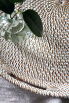 Oversized Round Whitewashed Rattan Tray