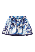 Kids Majolica Print Pleated Cotton Poplin Midi Skirt