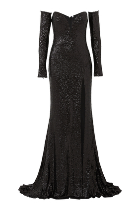 Sleeveless Sequin-Embellished Gown
