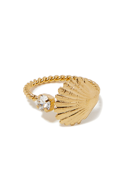 Mini Shell Ring, 18K Gold-Plated Brass & Crystals