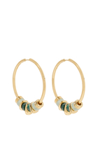 Abacus Beaded Large Charm Hoop Earrings, 18k Recycled Gold Vermeil on Recycled Sterling Silver & Malachite, Amazonite