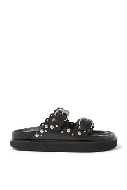 Lennya Flat Sandals in Studded Leather