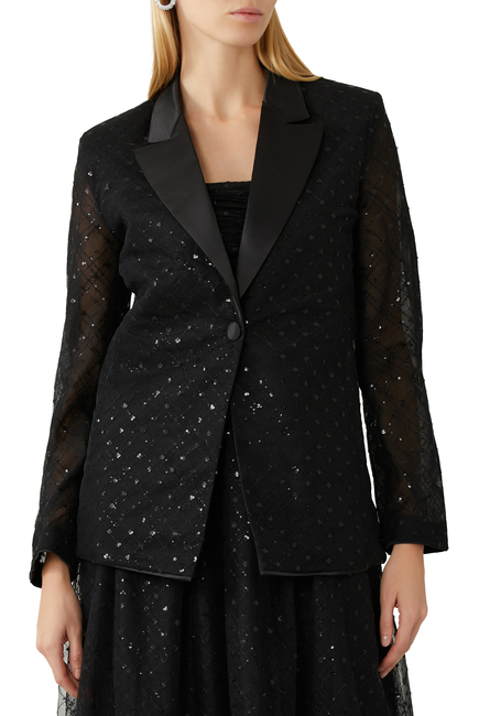 Sequin-Embroidered Mesh & Satin Blazer