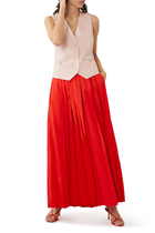 Italian Sporty Nylon Pleated Pull-On Maxi Skirt