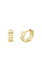 Happy Face Huggie Hoops, 14k Yellow Gold