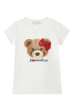 Teddy Bear Logo Print Cotton Blend T-Shirt