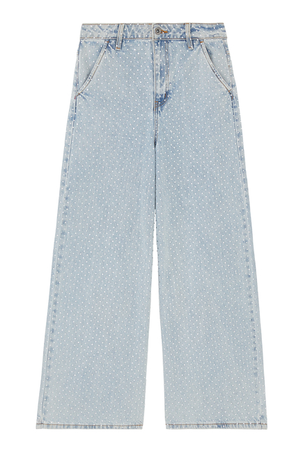 Blue Rhinestone Wide Leg Jeans