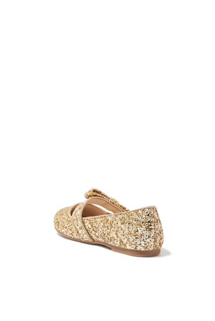 Kids Glitter Bow Strap Ballerinas