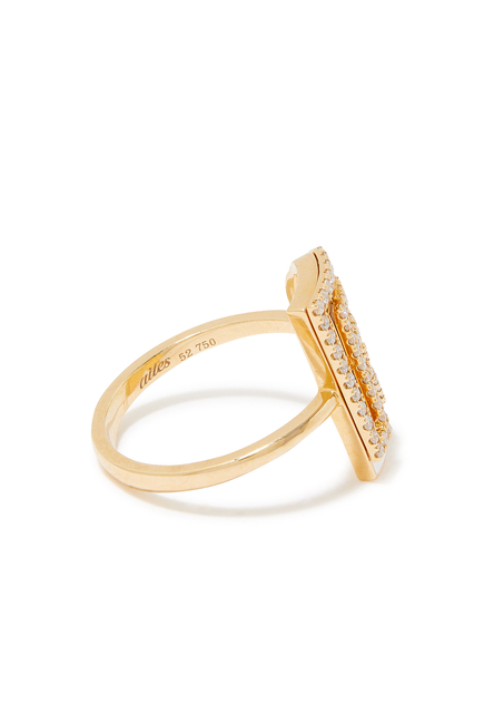 Letter R Silhouette Ring, 18k Yellow Gold with Diamonds