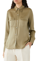 Silk Chest Pocket Long Sleeve Blouse