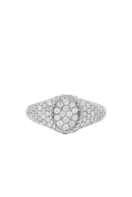 Baby Signet Ring, 18k White Gold with Diamonds