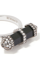 Chakra Small Horizontal Ring, 18k White Gold with Diamonds & Black Onyx