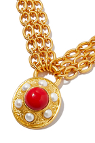 Vivienne Necklace, 24k Yellow Gold-Plated Brass, Coral & Pearls