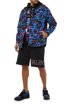 Cotton Shorts With Neon Logo Print